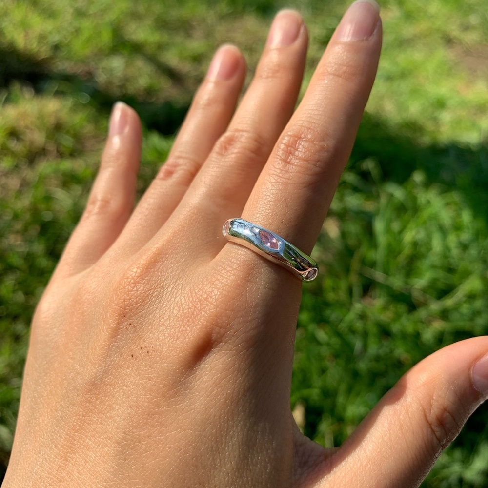 925 Silver bold ring CZ birthstone US 6, new